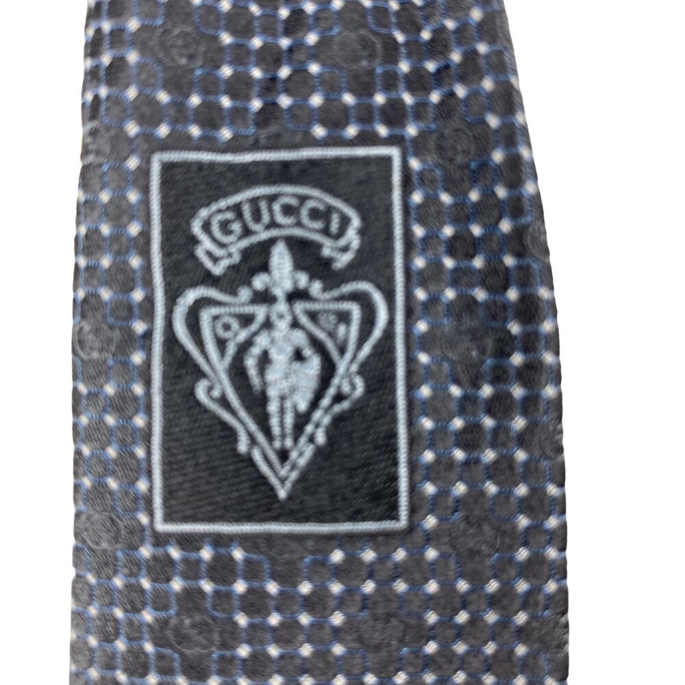 Gucci Silk Tie Gray Blue GG Monogram Made In Italy Designer Luxury Necktie - Picture 8 of 10